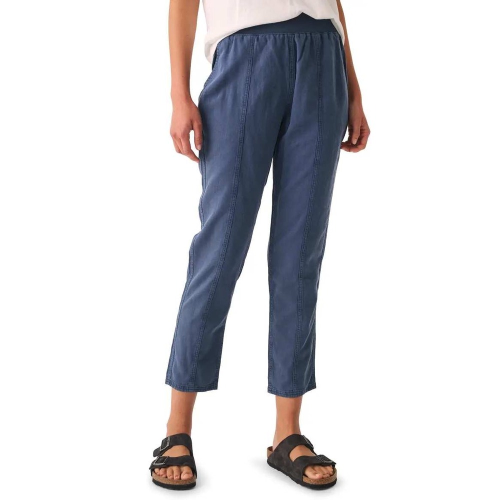 Faherty Tencel Linen Blend Arlie Pull-On Tapered Leg Pant Blue Women's Small